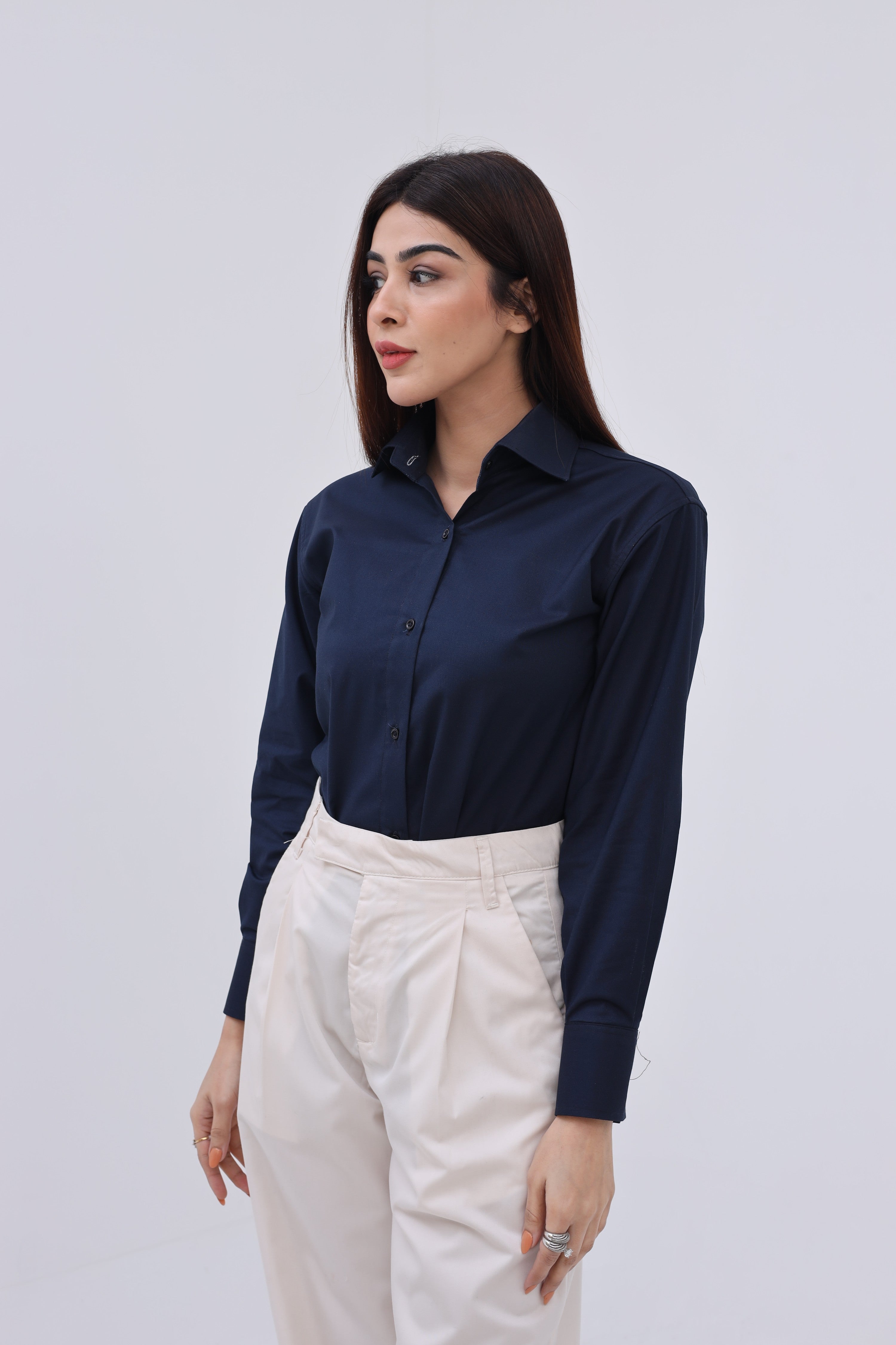 Premium Navy Blue Women Shirt – Eco Threads