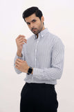 Premium Grey Narrow Striped Button Down Shirt