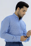Blue White Narrow Check Button Down Shirt